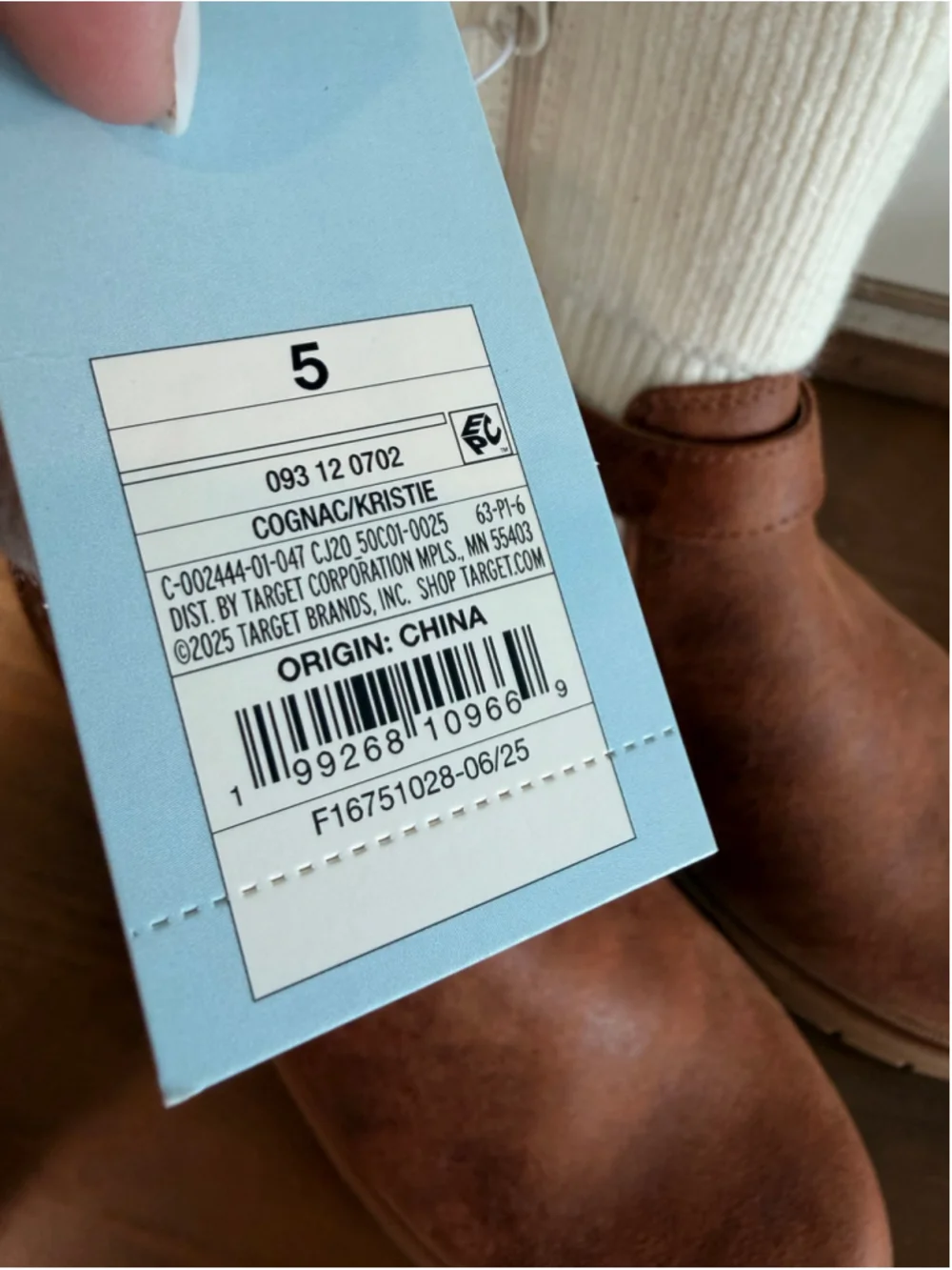 NWT Cat & Jack Kristie Cognac Knit Cuff Youth Boots Size 5 (Womens 7)